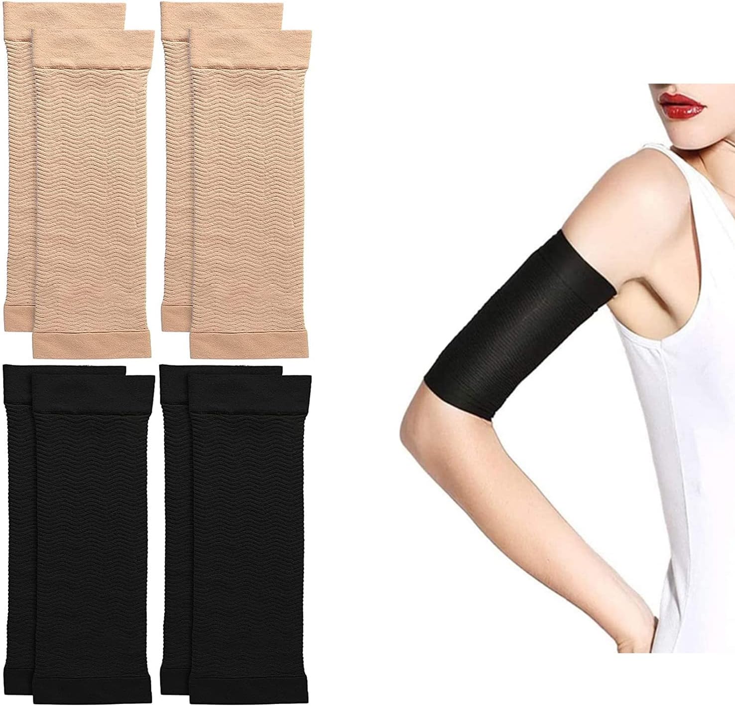 Slimming Arm Sleeves, 4 Pairs Arm Elastic Compression Arm Shapers Sport Arm Shapers for Women Girls, Pain Relieving Arm Compression Sleeve, All Day Relief Against Arthritis Tendonitis and Tennis Elbow