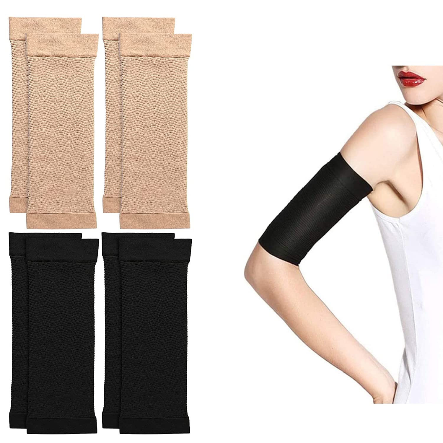 Slimming Arm Sleeves, 4 Pairs Arm Elastic Compression Arm Shapers Sport Arm Shapers for Women Girls, Pain Relieving Arm Compression Sleeve, All Day Relief Against Arthritis Tendonitis and Tennis Elbow