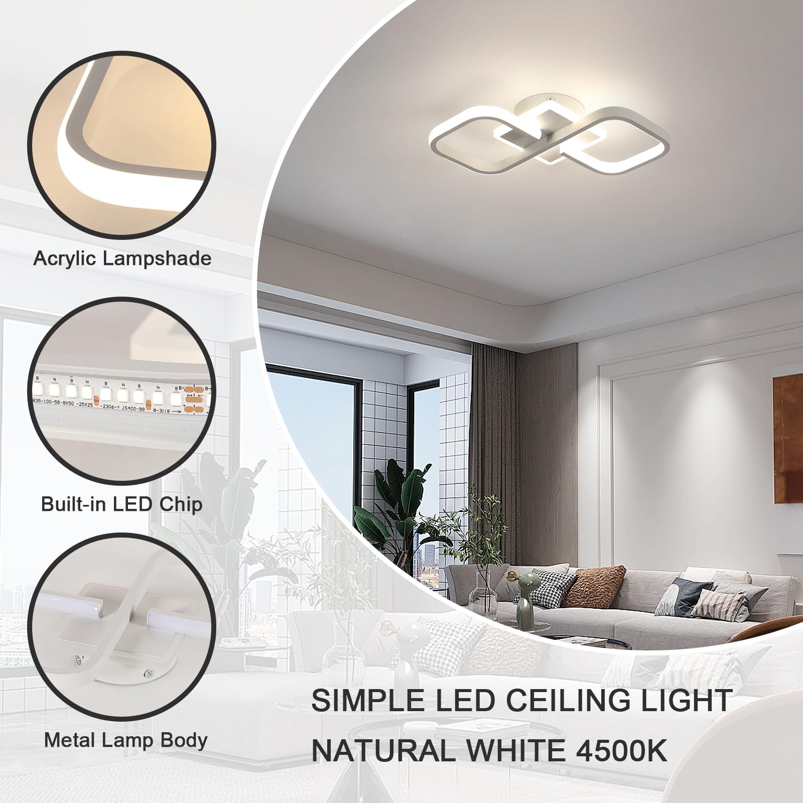 Comely Plafoniera LED Soffitto, 36W 4000LM Lampada da Soffitto Quadrata Moderna Bianco, Lampadario LED Acrilico per Soggiorno Cucina Studio Ufficio Camera da Letto Corridoio, Luce Naturale 4500K