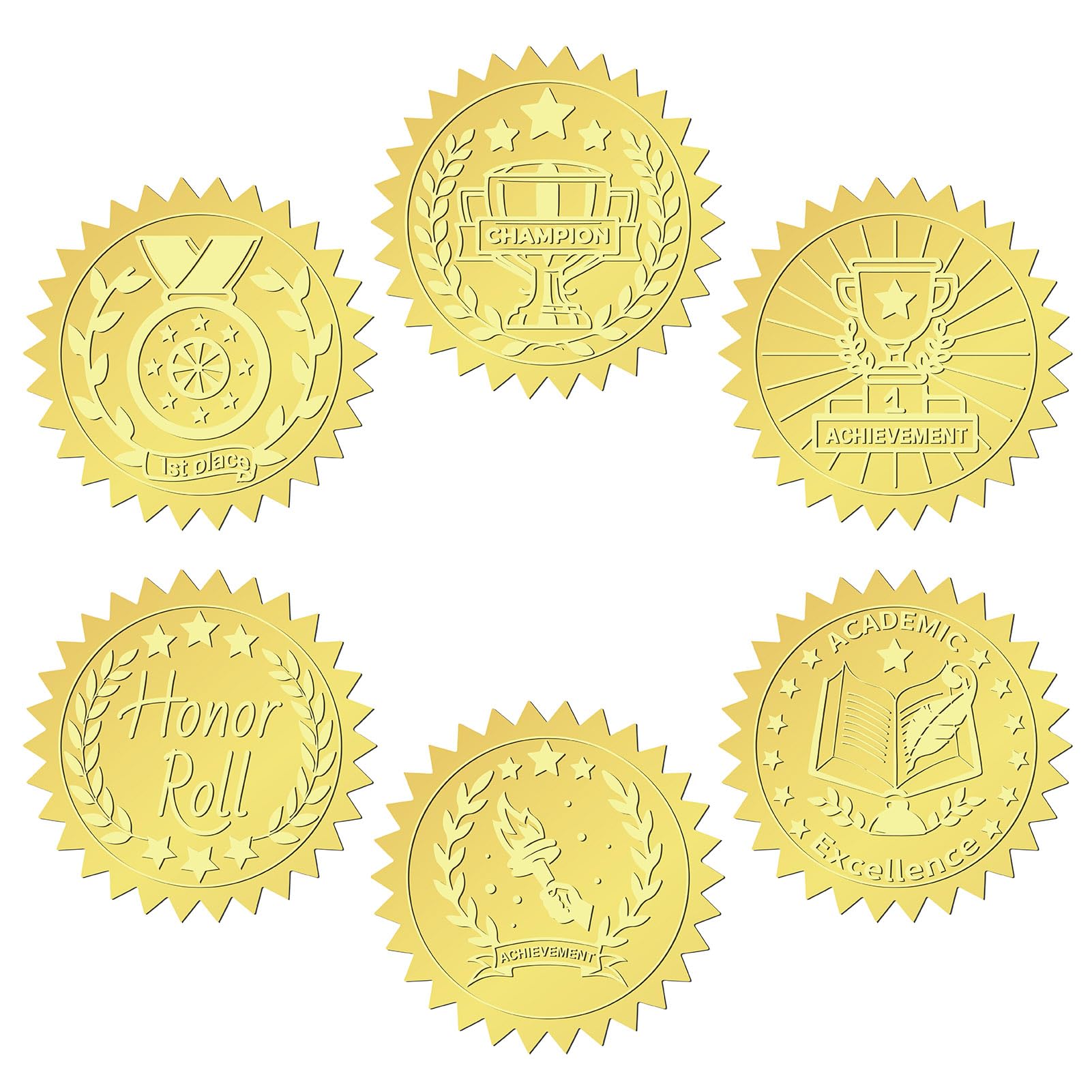 CRASPIRE 144Pcs Gold Foil Embossed Stickers 2 Inch Trophy Self Adhesive Certificate Sealing Stickers with Serrated Edge for Envelopes Diplomas Awards Certification Graduation Notary Corporate Seals