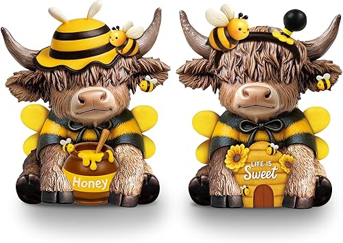 Miniatura 20 de Karenhi 2 piezas Figuras de vaca Highland Navidad Cacao caliente Enanos de vaca Highland Estatua de resina escocesa Amantes de terneros Regalos para