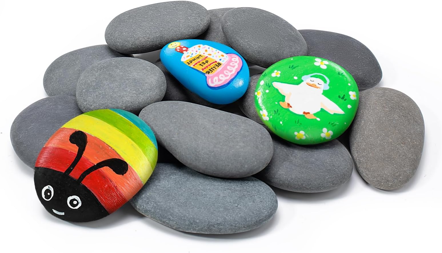 Simetufy 15 Pcs Rocks for Painting, River Rocks to Paint, 2"-3" Flat Painting Rocks, Smooth Rocks for Crafts, Natural Stones for DIY, Kindness Rocks Garden Decoration