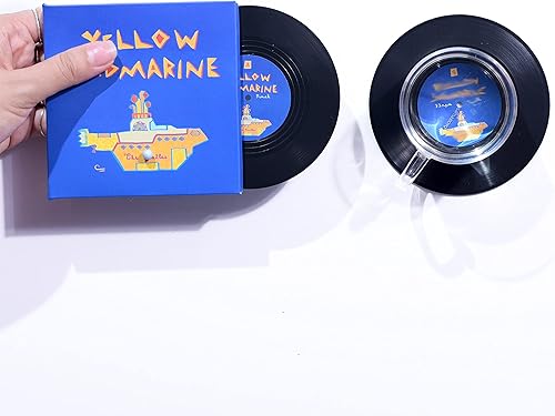 Mini posavasos de vinilo para discos, juego de 2 posavasos geniales con decoraciones de cubierta de álbum diseñadas, regalo de inauguración de la