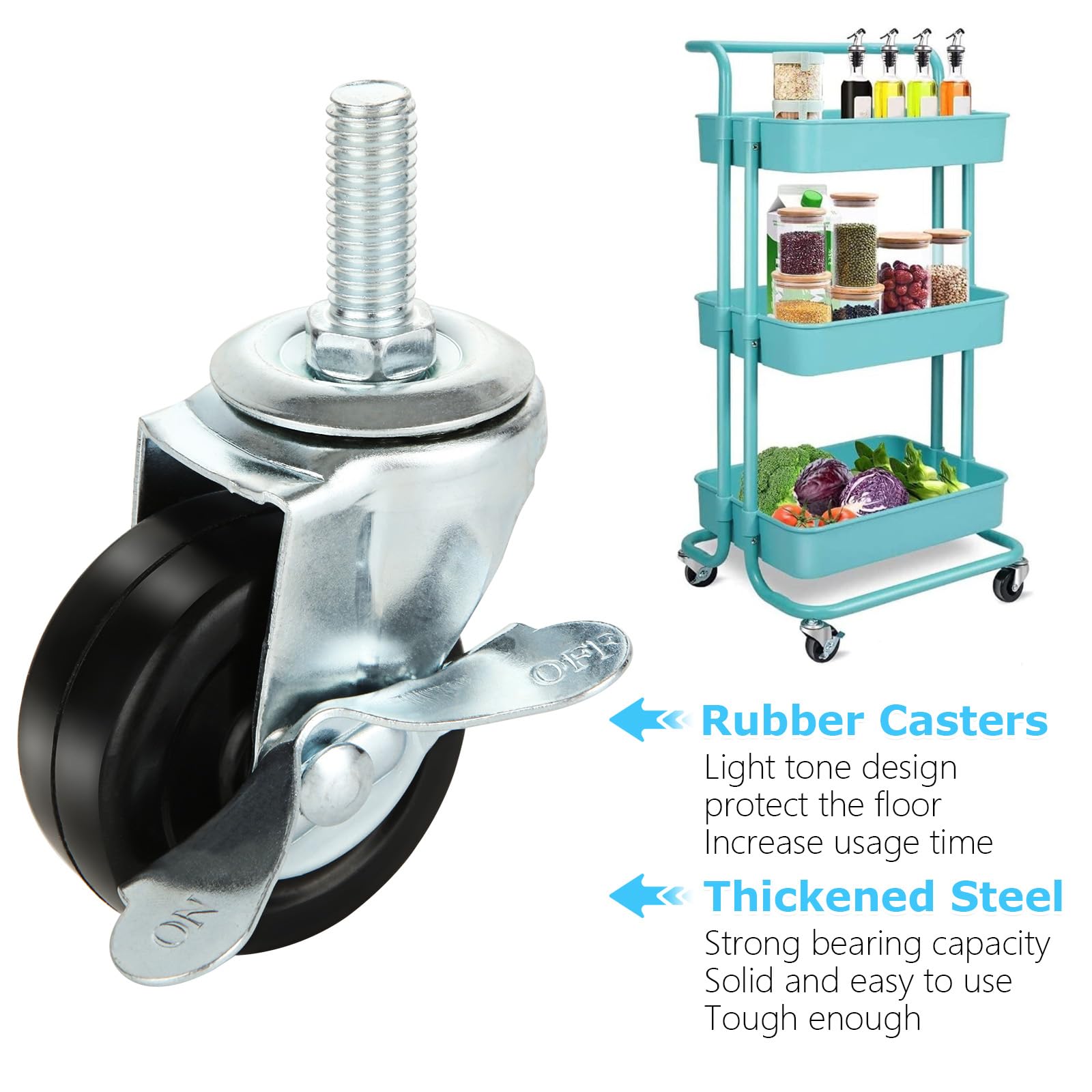 2 Inch,Casters Set Of 4,Caster Wheels 1/4,5/16,3/8 Inch Threaded Stem,Wheels For Wire Shelving-1244279