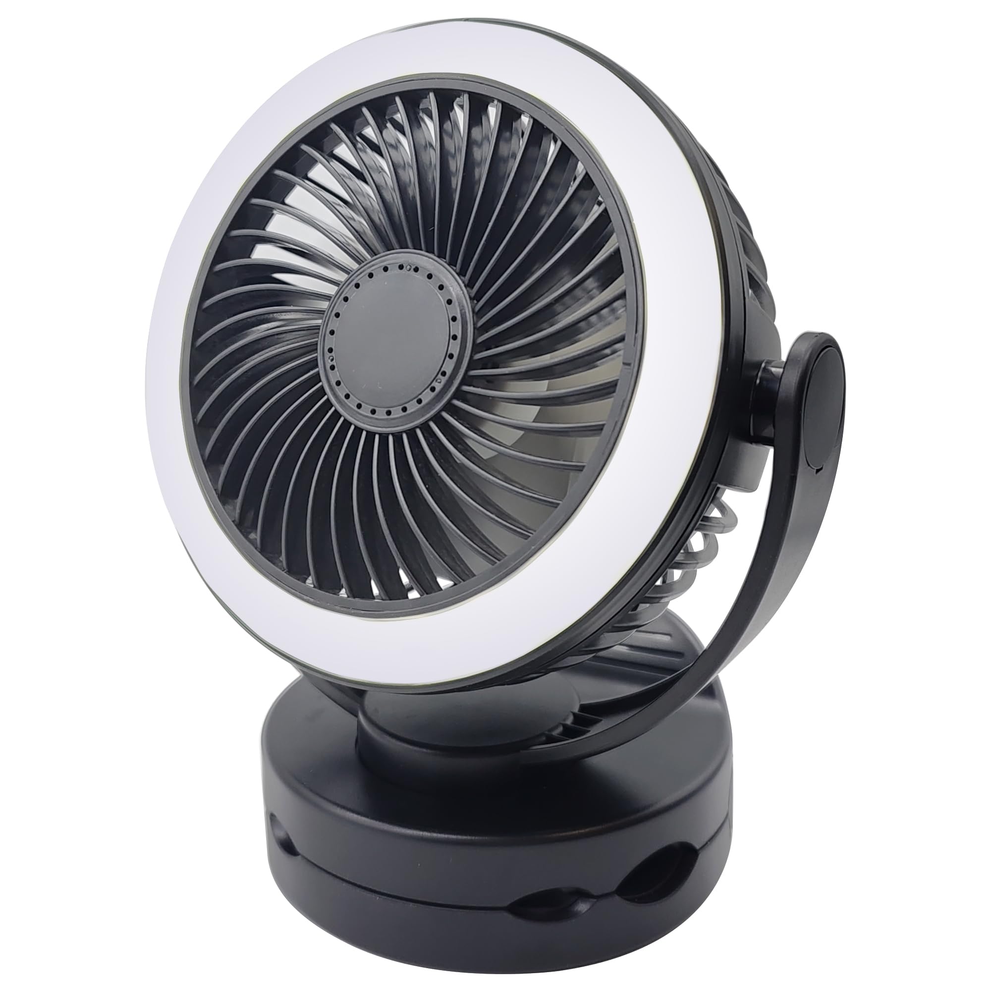 Homdec Rechargeable RV Cooling Fan Light, 4-Speed Portable Desk Fan, Dia: 5.5inch, Rotatable Clip-On & Wall-Mount Fan for Home Office RV Travel,