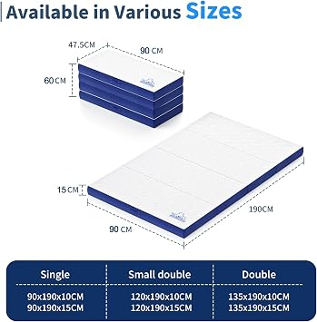 Folding Mattress Single Bed with Washable Cover 90x190x15cm