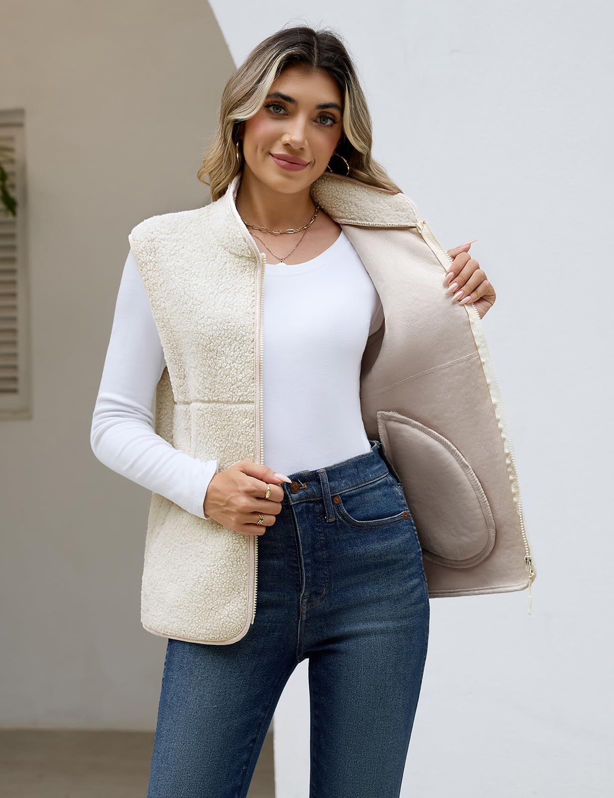 heekpek Gilet in Pile Donna Senza Maniche Smanicato Teddy con Zip