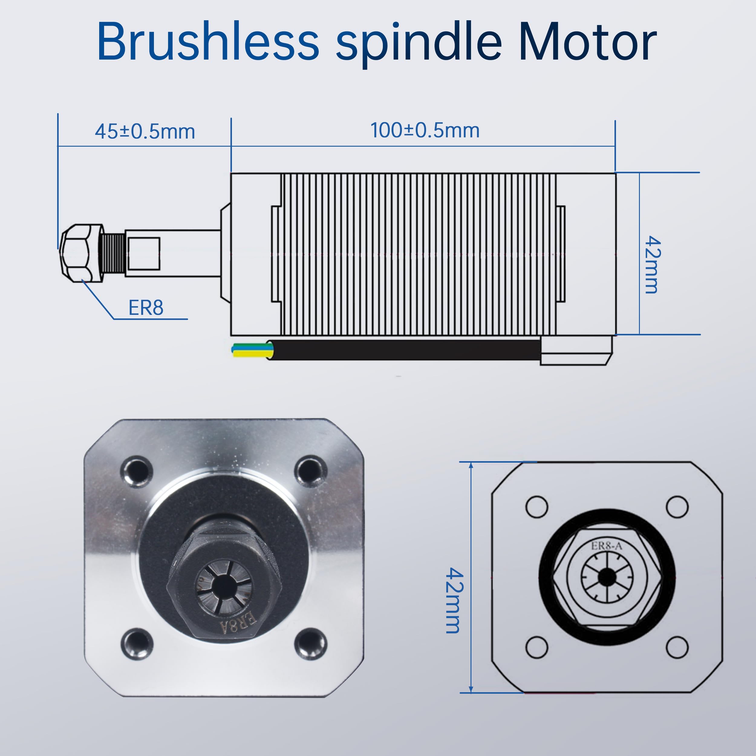 RATTMMOTOR 24V DC Brushless Spindle Motor 10800RPM 104W Air Cooled Spindle Motor 42mm ER8 for CNC Router Milling Machine