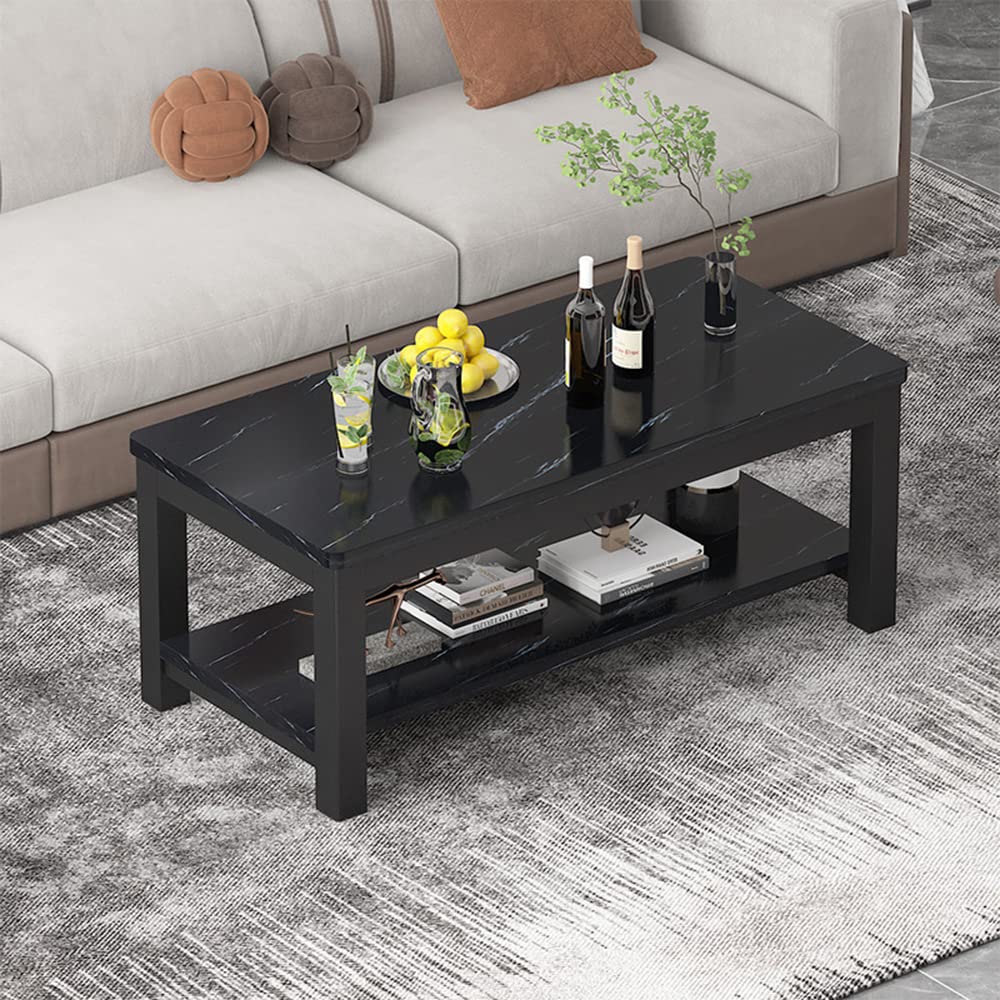 UBP Coffee Table，Modern Square 2 Tier Tea Table ，Wood Tabletop Decor，Balcony Tea Table，for Living Room Home Office (H236C-Black)