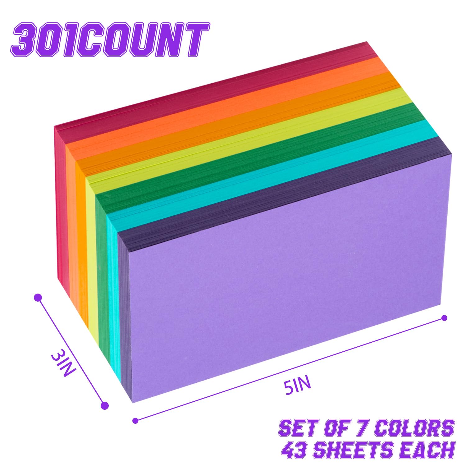 Cartoncino 301 pezzi 3x5 pollici (7,62x12,7 cm) schede flash 7 colori carta pesante 180 gsm studio multicolori
