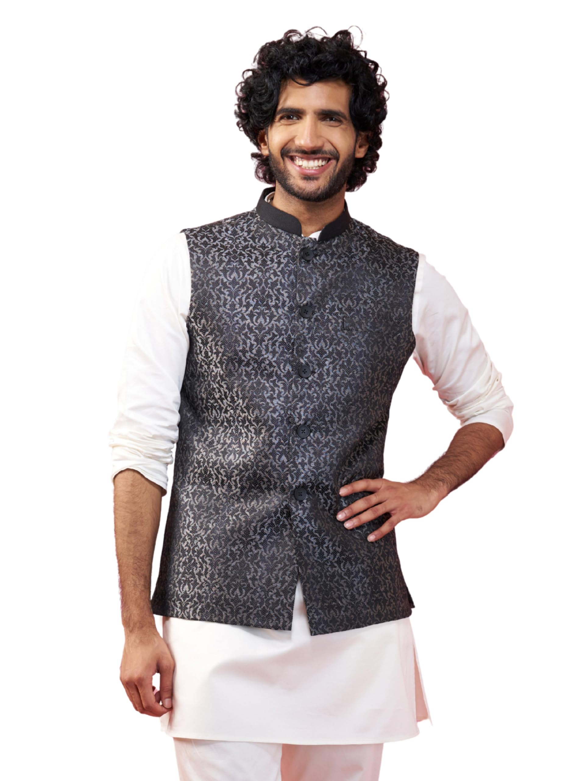 vastramay Men's Imported Suiting Nehru Jacket - Wedding Jacquard Ethnic Wear-picture-30