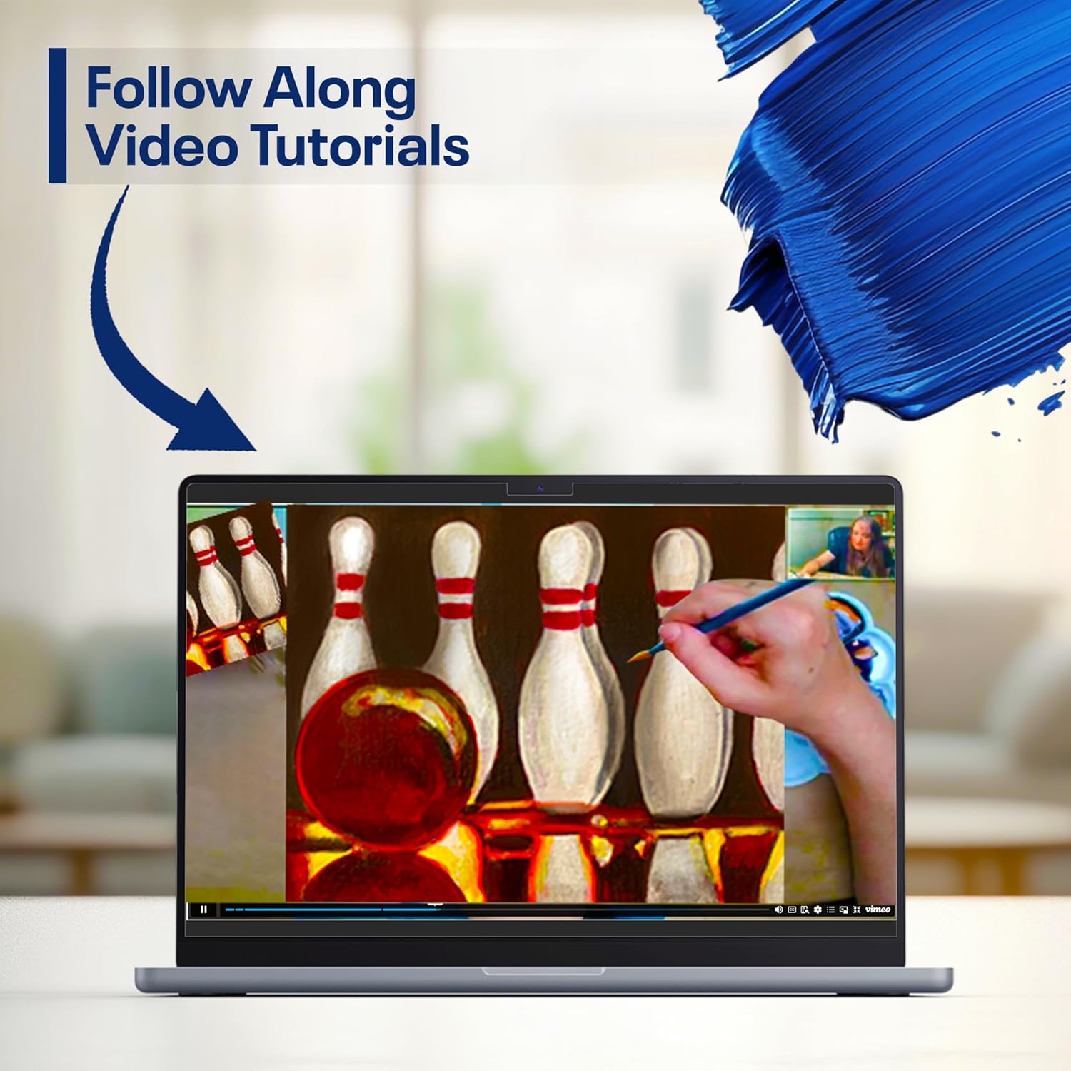 Painting4Real DIY Painting Class Kits for Adults with Video Tutorials Learn to Paint Bowling, How to Paint with Acrylic Paint Sets for Adult, 9 Pieces Art Set & Painting Supplies Gift for All Occasion