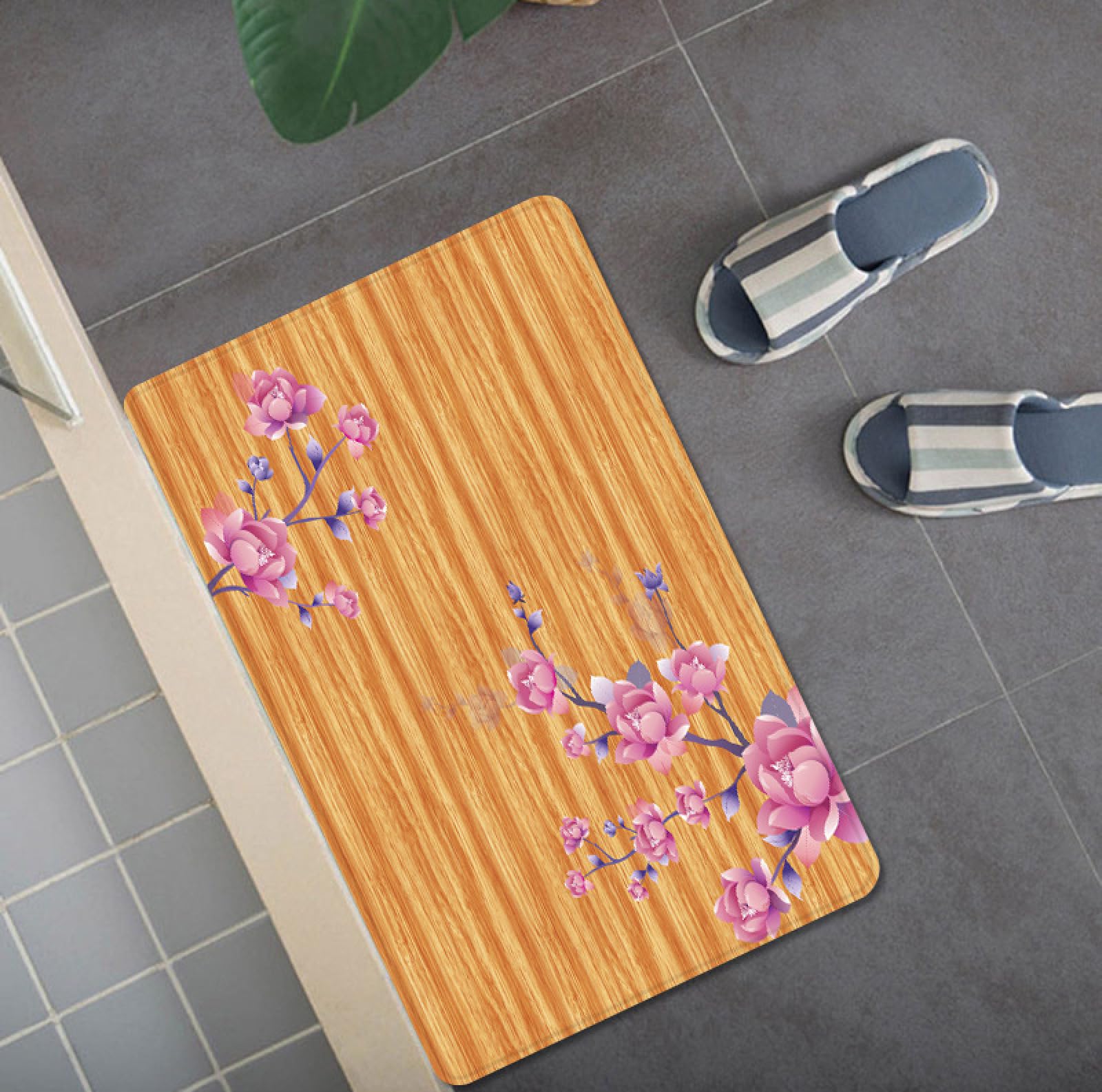 Zerbino Ingresso Esterno Fiori Arancioni Viola Tappeto Salotto Poliestere Zerbino Ingresso Interno Moderno Tappeti Soggiorno Cucina Lavabile Tappeto da Esterno Antiscivolo Tappeti Moderni 100x150