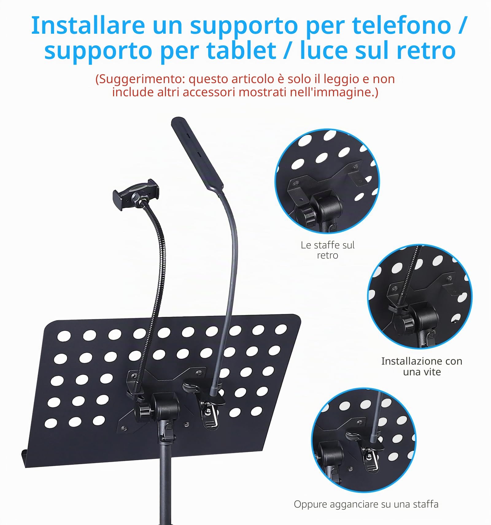 Leggio professionale per spartiti da orchestra, con ruote, in metallo, alto, supporto per cellulare, tablet, per pianoforte, tastiera, strumenti a fiato, suonatori, altezza regolabile da 90,9