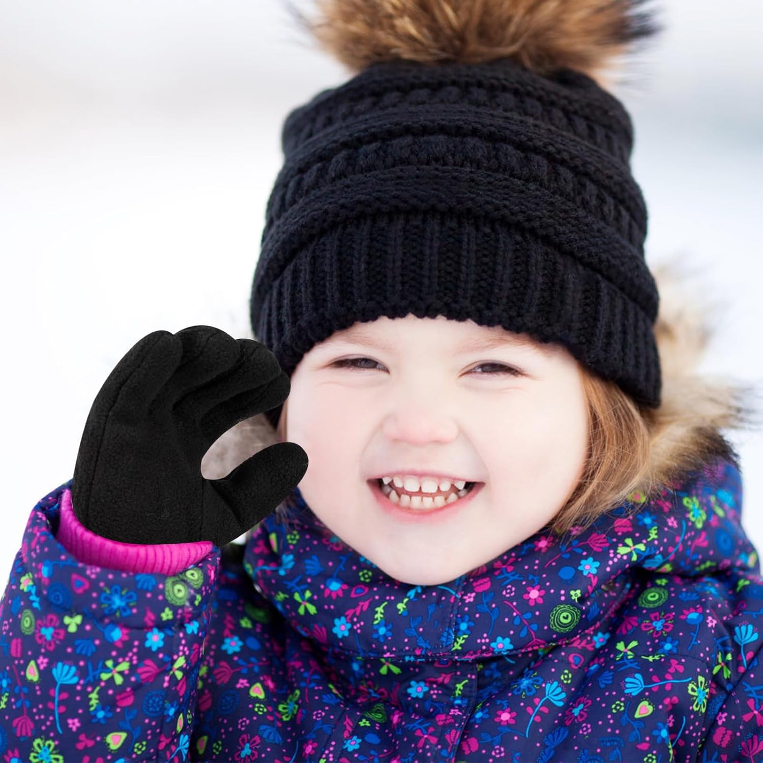 ONESING 3 Pairs Fleece Winter Gloves Toddler Warm Gloves for Boys Girls Snow Outdoors Cold Weather Mixcolor K