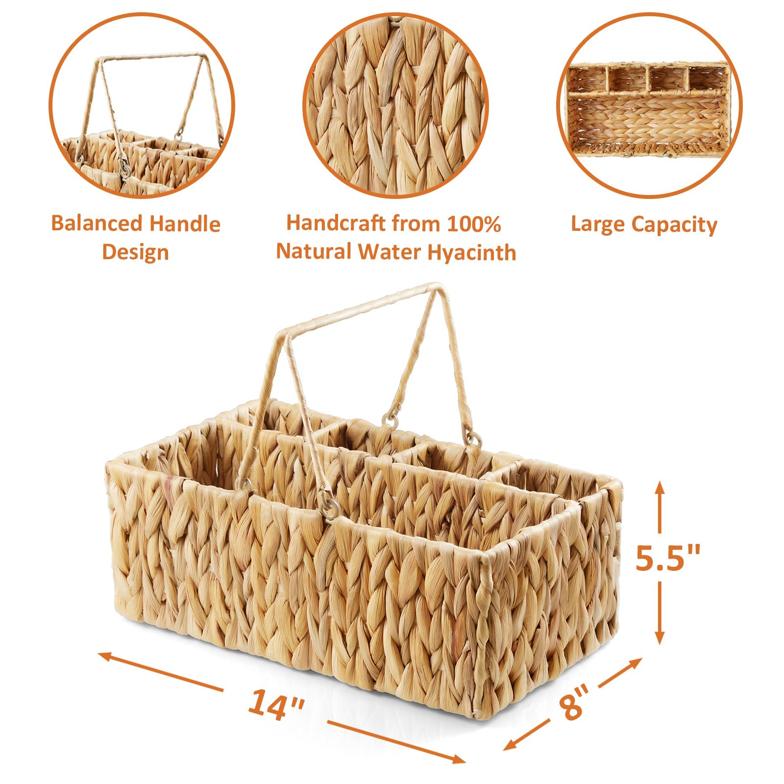 Soporte para cubiertos para fiestas, organizador de utensilios de mimbre, organizador de picnic tejido para platos, cesta de cubiertos de jacinto de agua, organizador de artículos esenciales 3
