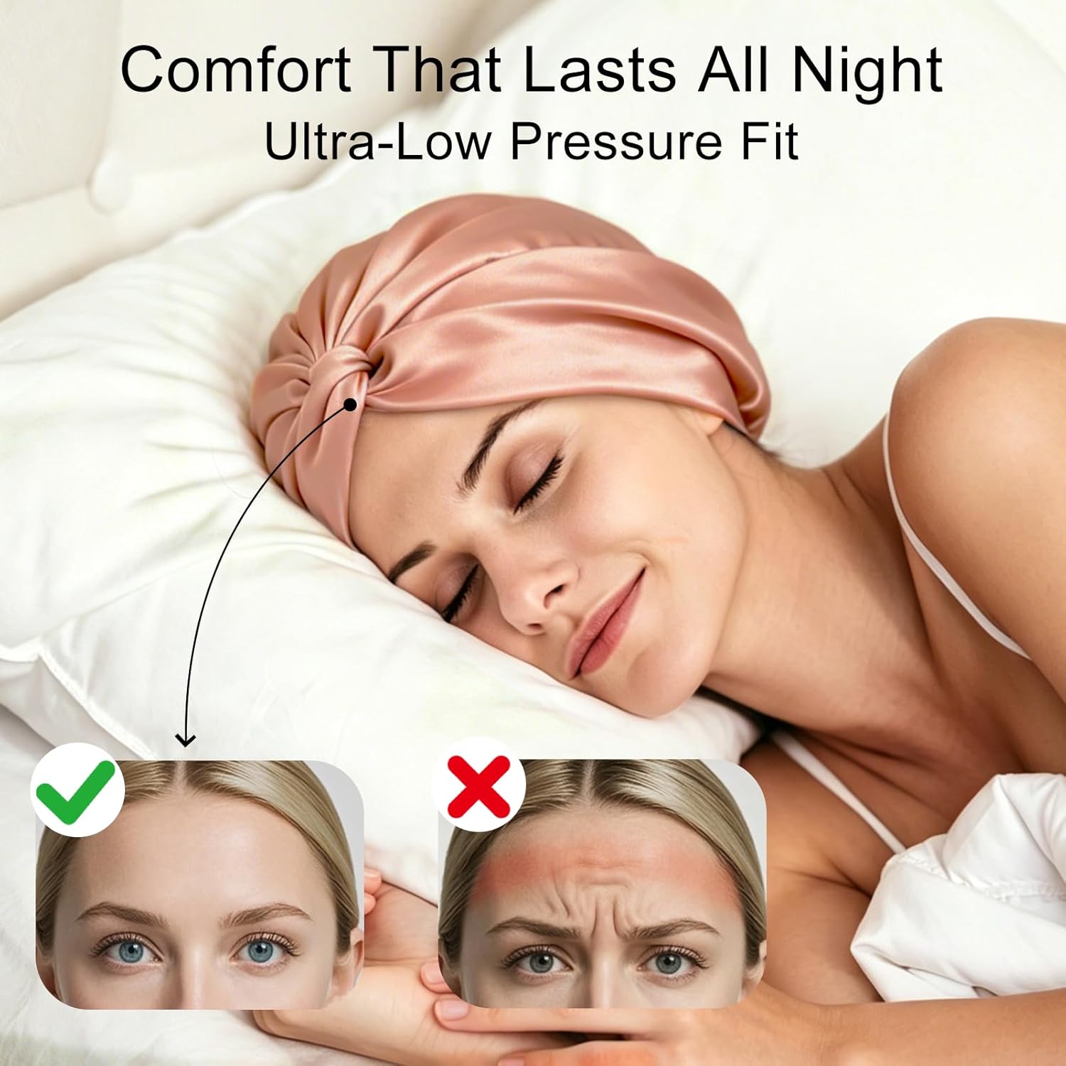 SYSERAN 100% Mulberry Silk Bonnet for Sleeping - Women Natural Curly Hair Night Cap Luxury Sleep Head Wrap with Elastic Band