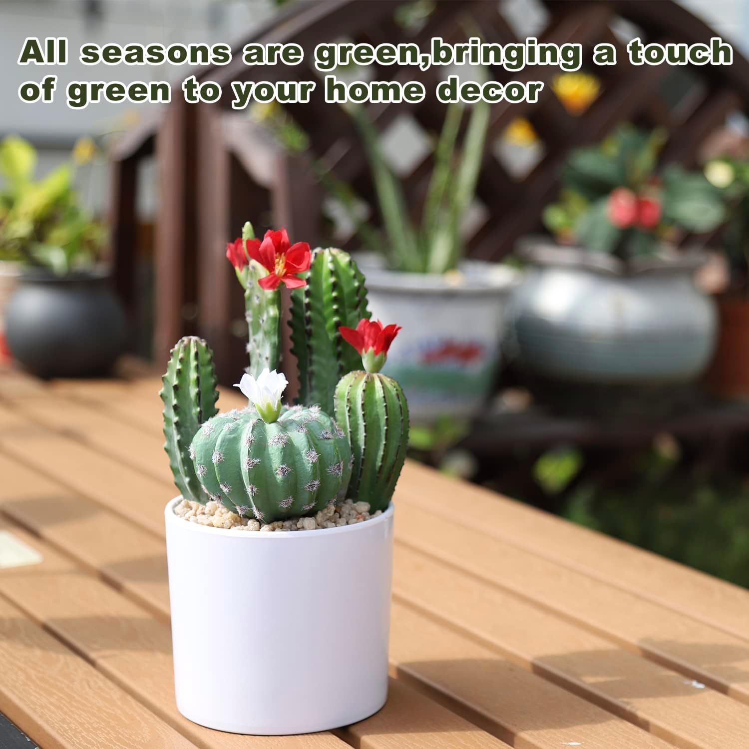 Artificial Cactus Faux Flowering Cactus Fake Succulent Potted Plant 7.9 Inch for Desk Home Office Decor 1pcs
