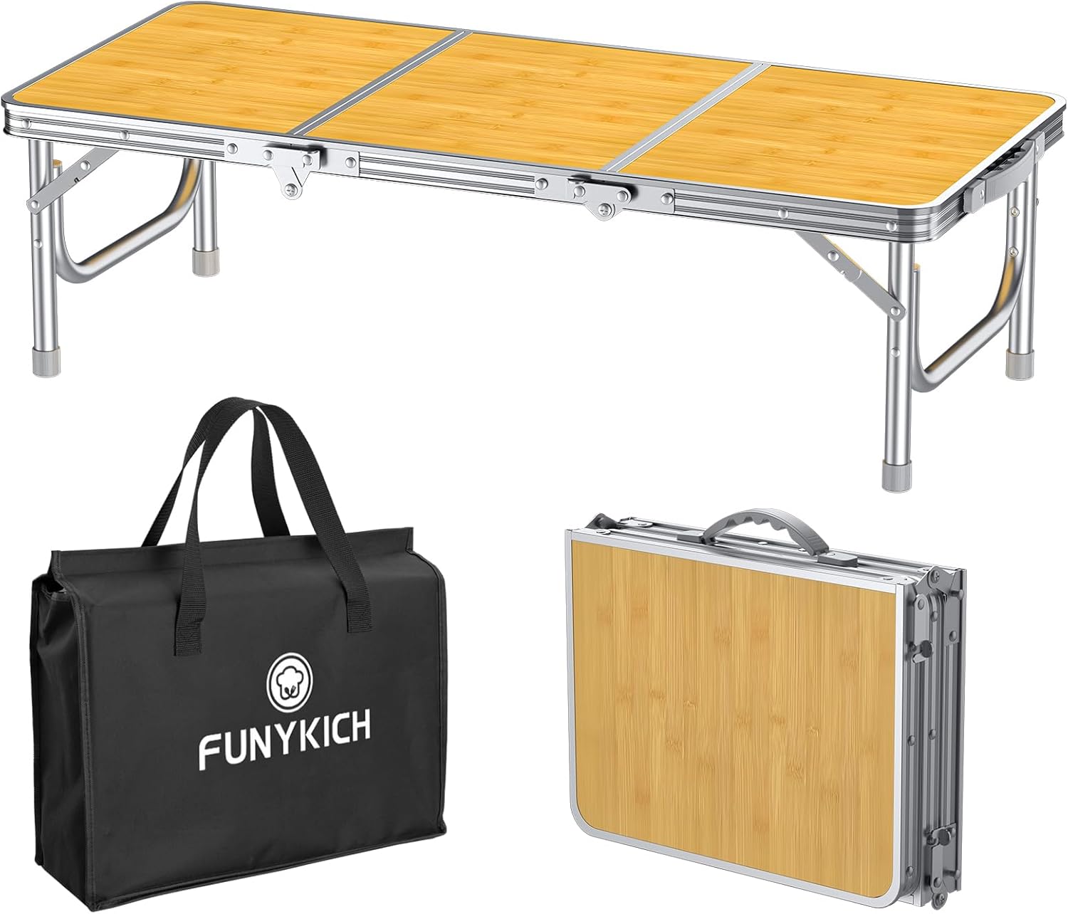 BLACK FUNYKICH 3ft Low Folding Picnic Table(34.2''x15.7''x10.3''), Thicker Aluminum Legs Beach Table with Handle & Carry Bag, Lightweight Small Camping Table for Picnic Beach Camping Party,BLACK