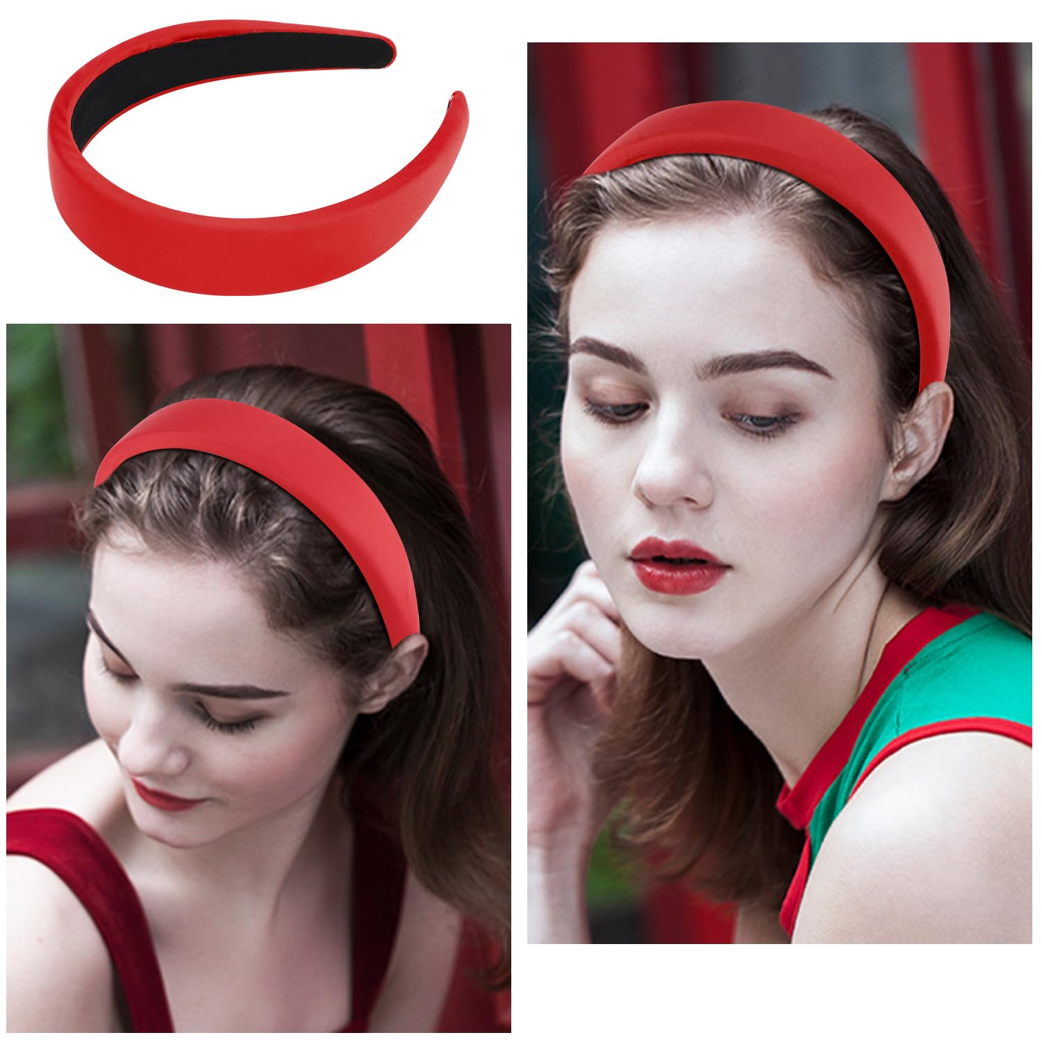 Amazon.com : Atoden Red Headband Satin Padded Headbands  display picture 2