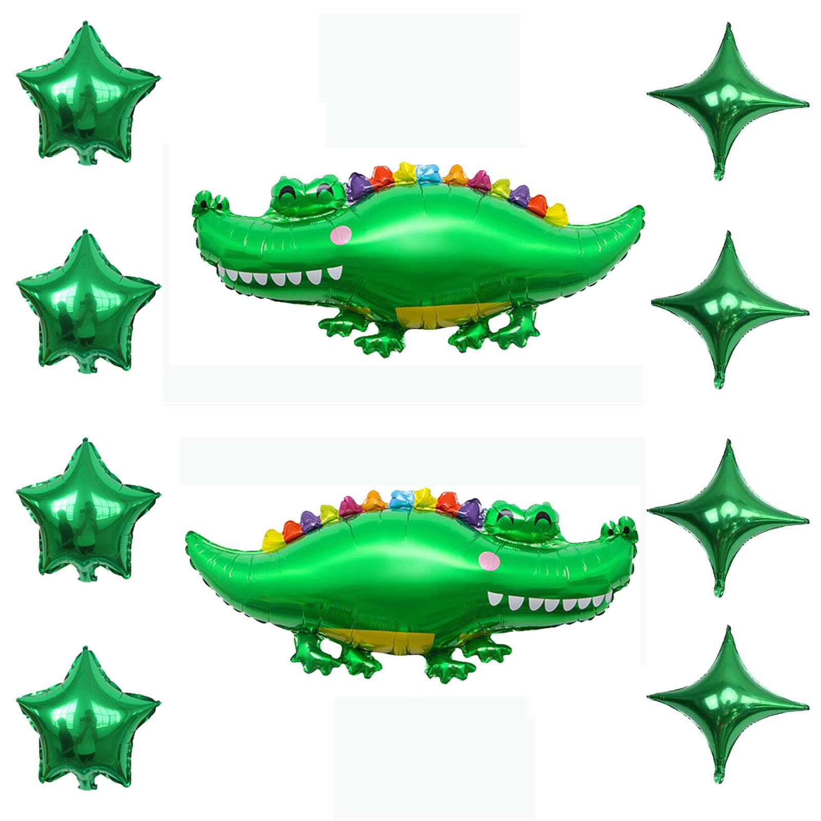 GLASNES 10Pcs Happy Green Alligator Balloon set Jumbo 40 Inch Crocodile Mylar Balloons for Alligator Themed Birthday Party Decorations
