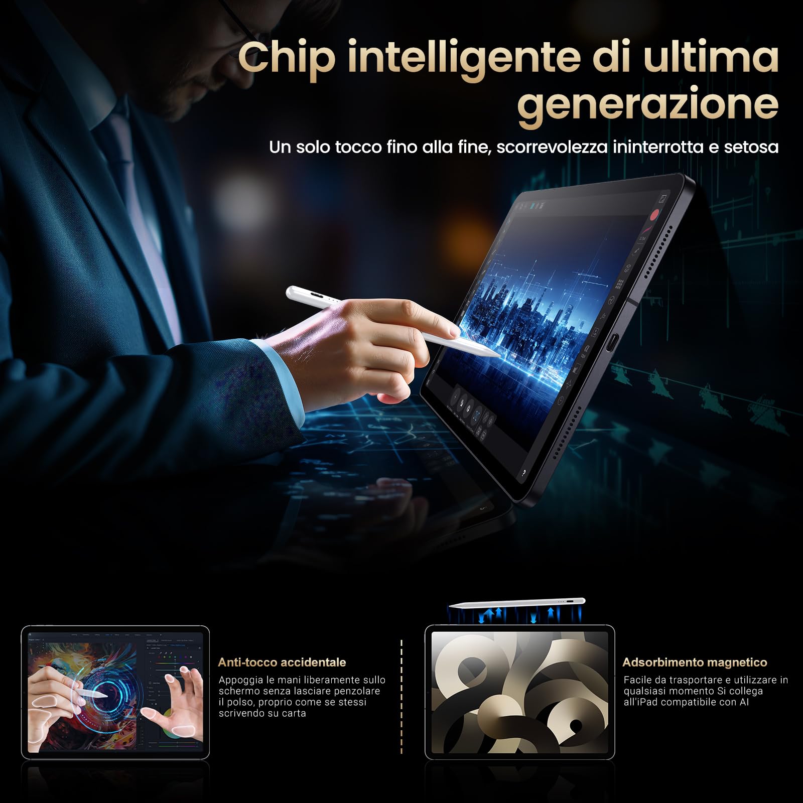 BAZO Penna Compatibile con iPad 2018-2026, Ricarica Rapida, Palm Rejection, Sensibilità Inclinazione
