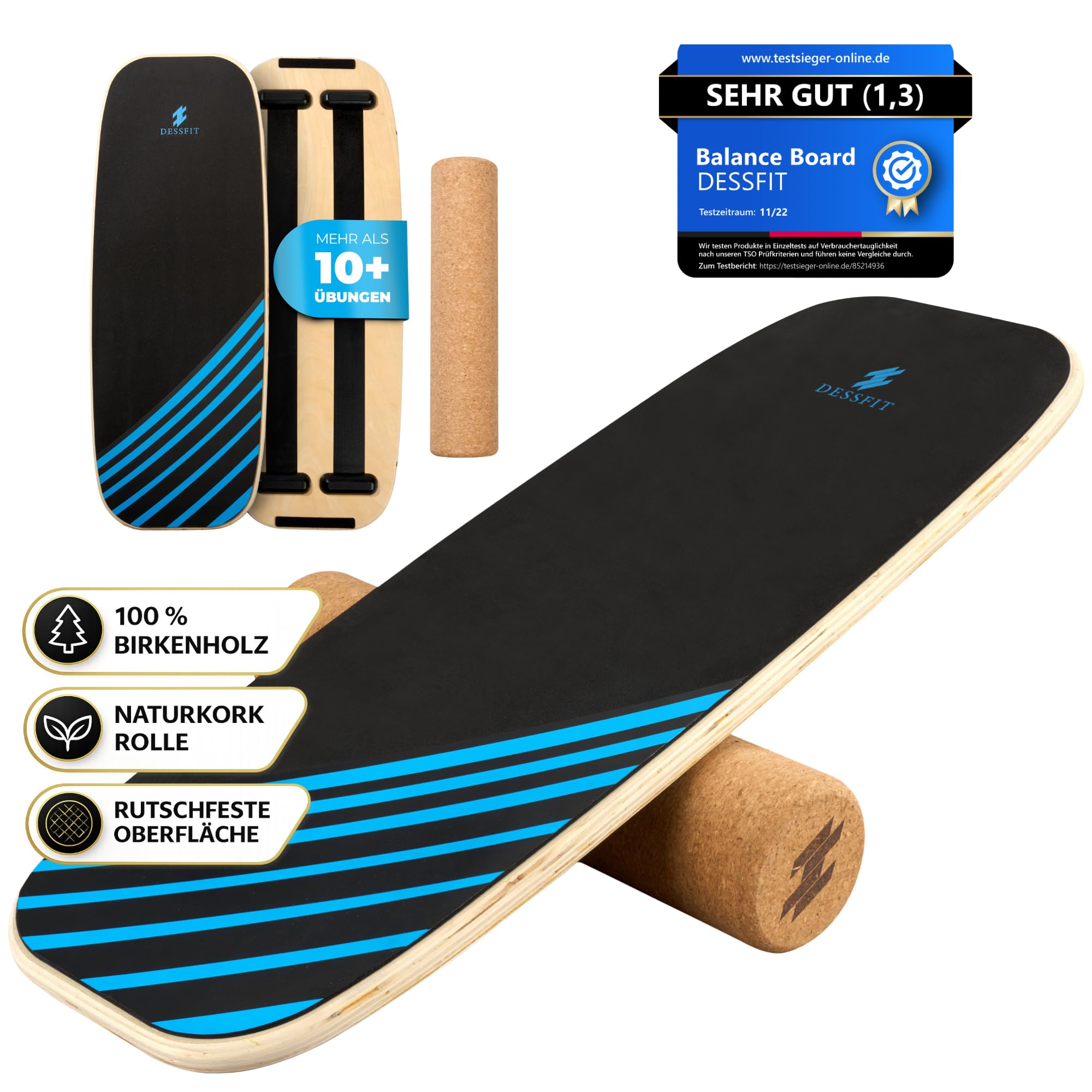 Balance Board Holz – Dessfit mit Korkrolle für Erwachsene & Kinder | Surfin Balance Board · Surf Balance Board · Gleichgewichtstrainer · Wackelbrett · Wackelbrett Physiotherapie