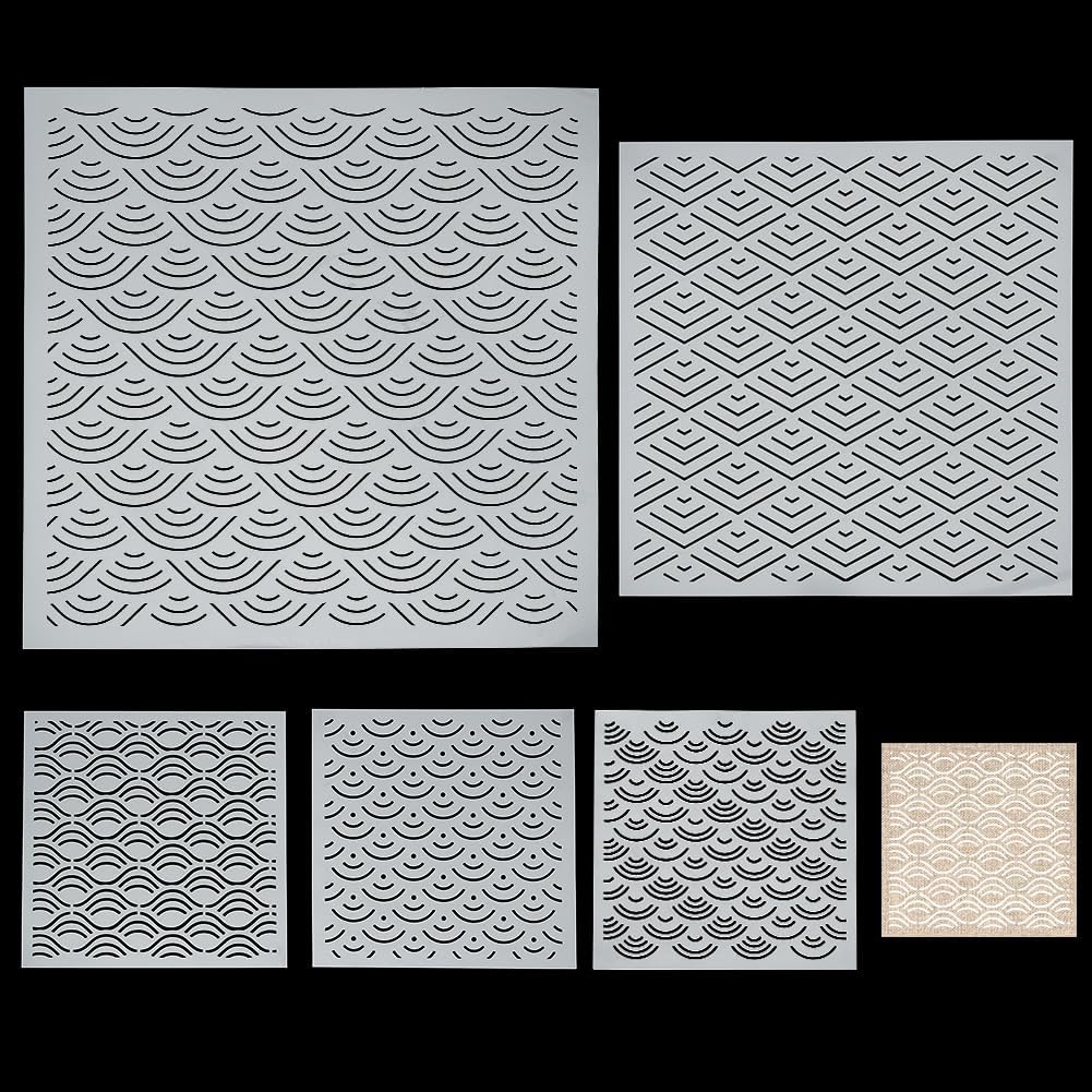 FREEBLOSS 5pcs Sashiko Stencils Sea Weaves Pattern Sashiko PET Templates Japanese Embroidery Patterns 3 Sizes Drawing Line Template for Coasters Tea Mat Quilting Sewing Supplies