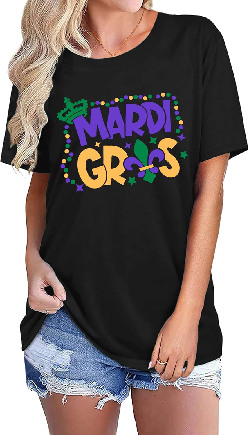 Mardi Gras Shirt for Women Fat Tuesday Shirts Carnival Themed Mardi Gras Outfit Holiday Tee Tops - Image 2