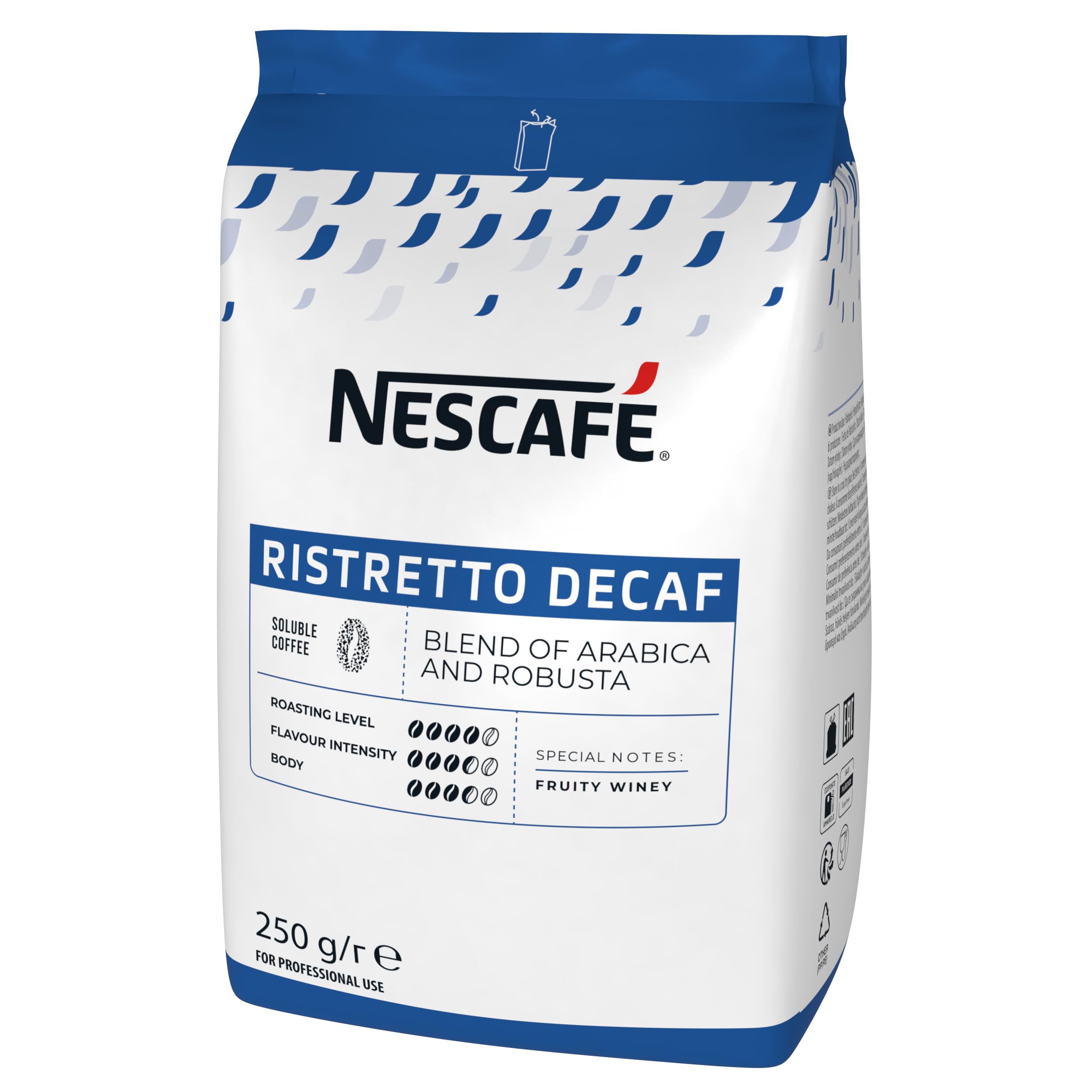 NESCAFÉ Ristretto Decaf, kawa rozpuszczalna ze stabilnym kremem, bezkofeinowa, liofilizowana, 1 opakowanie (1 x worek 250 g)