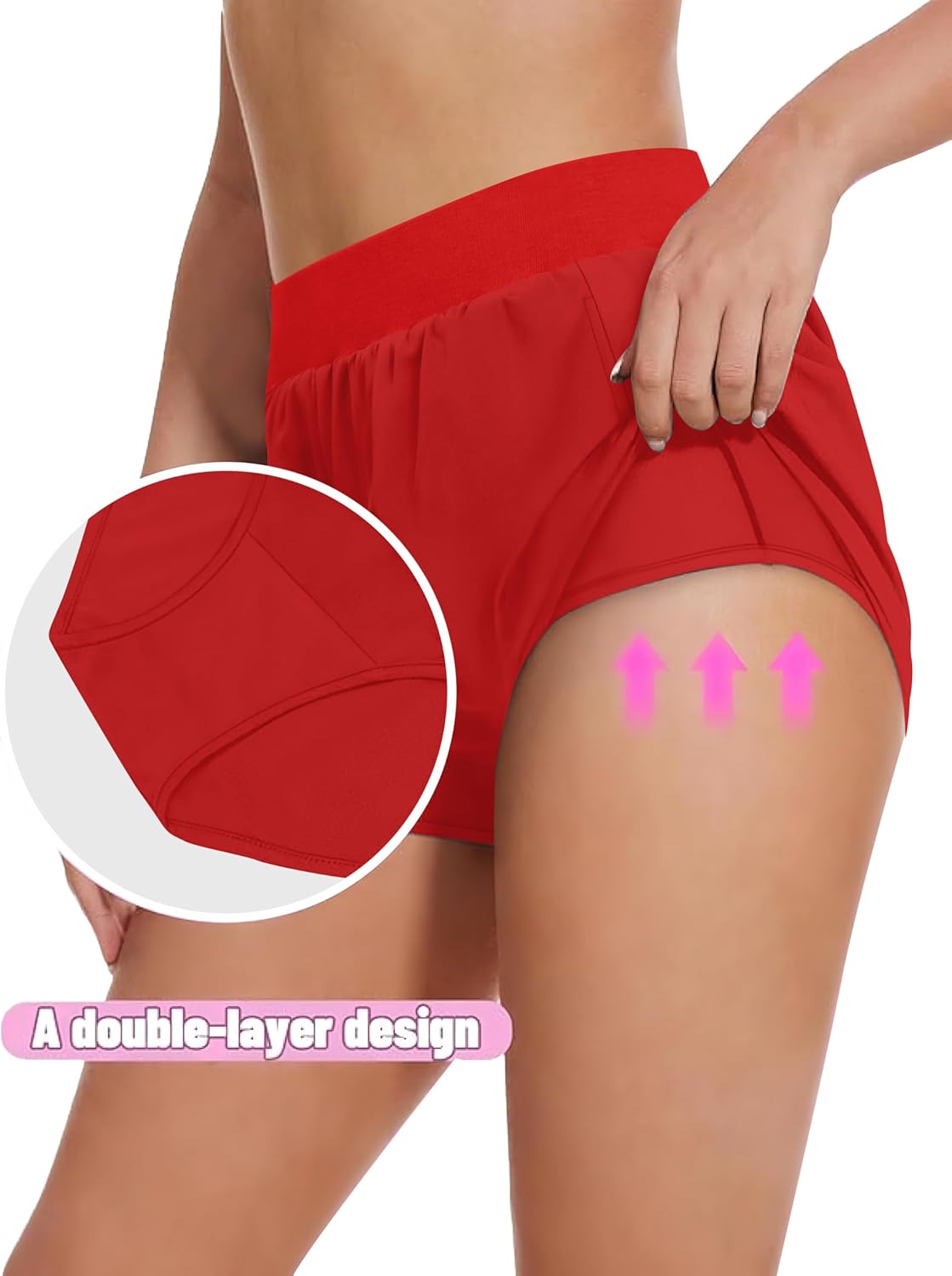 NIASHOT 3'' Athletic Workout Running Shorts for Women Knit Waistband Pocket with Liner - Image 4