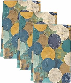Kitchen Towels Set of 3, Teal Yellow Circle S...