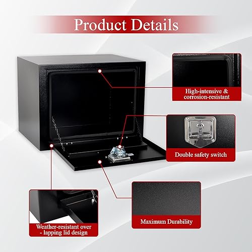 Miniatura 6 de Caja de herramientas de acero de 24 pulgadas para debajo de la carrocería y pestillo con mango en T, resistente para camiones, remolques, caravanas,