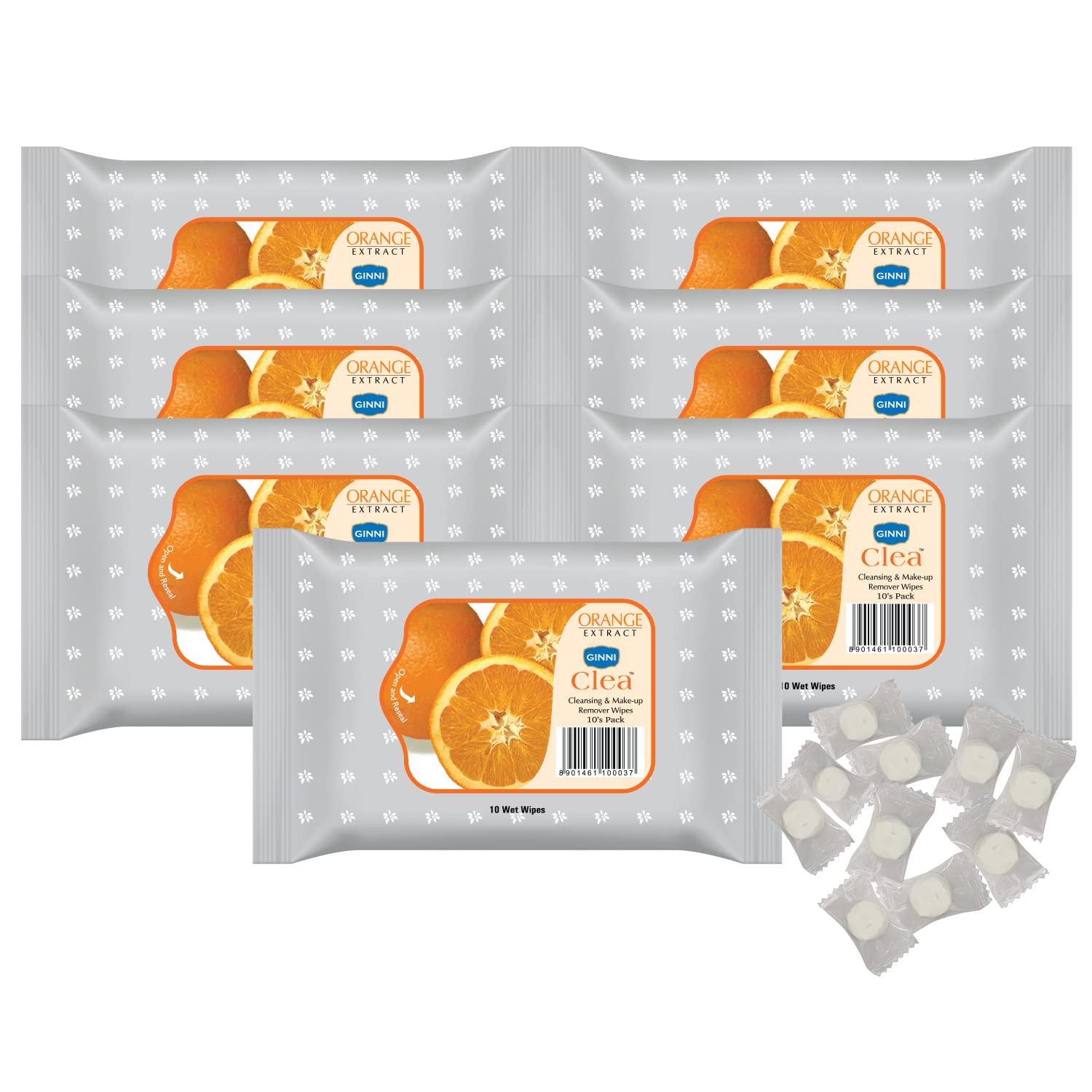 Ginni Magic Coin tissues (50 Pcs) | Clea Makeup Remover Cleansing Wipes with Orange (Pack of 7, 10 Wipes/Pack)-image-37
