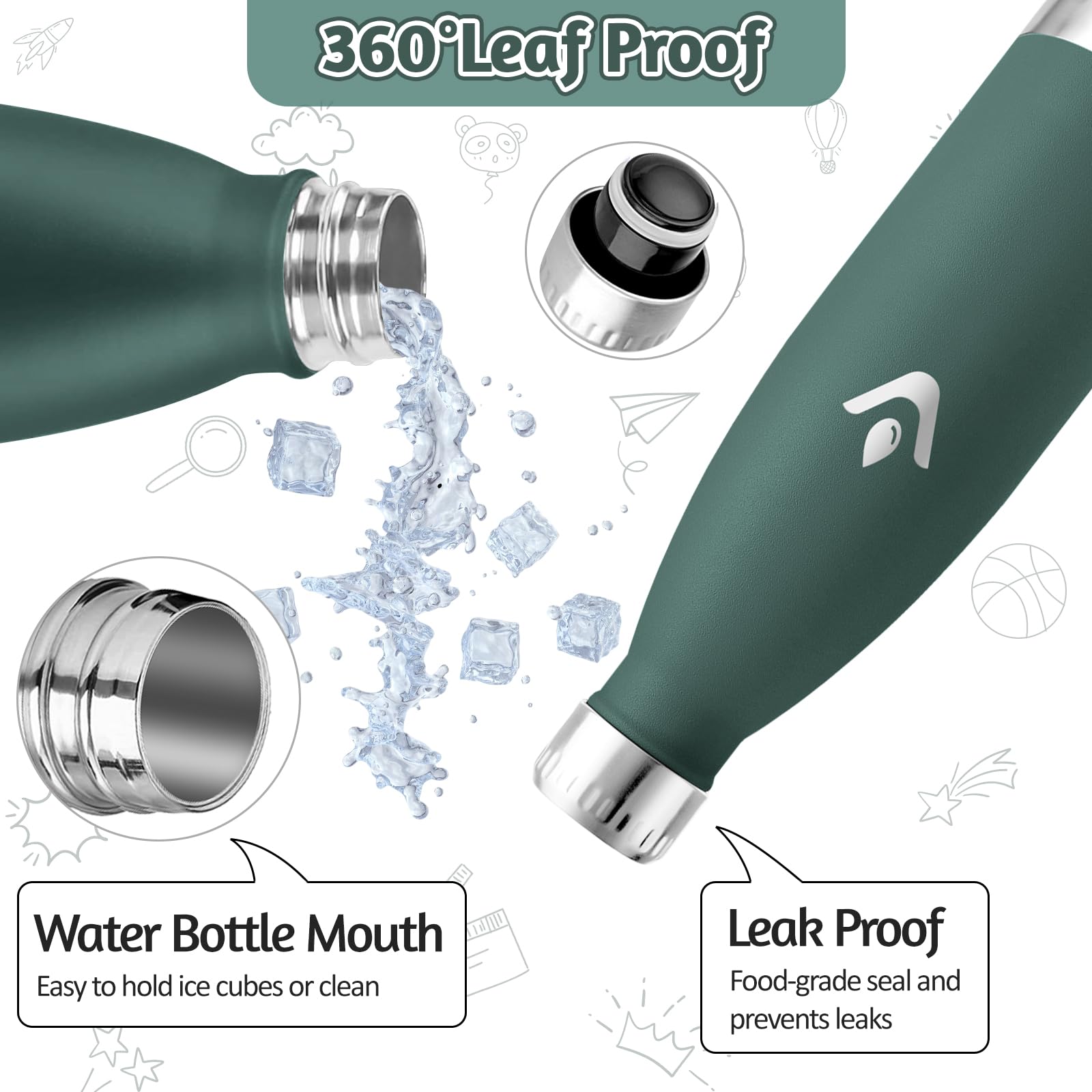 HoneyHolly Borraccia Termica Bambini, 500ML Acciaio Inossidabile 18/8, Borraccia Termiche, Senza BPA, Bottiglia Termica A Prova di Perdite, Termos per Scuola, Campeggio, Sport, Borracce