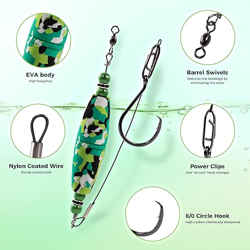 Miniatura 4 de BUBBLE FISHING Plataformas de flotador de bagre, bobbers de pesca, corchos, equipo de pesca para gato, combo de clavija de EVA, alta flotabilidad,