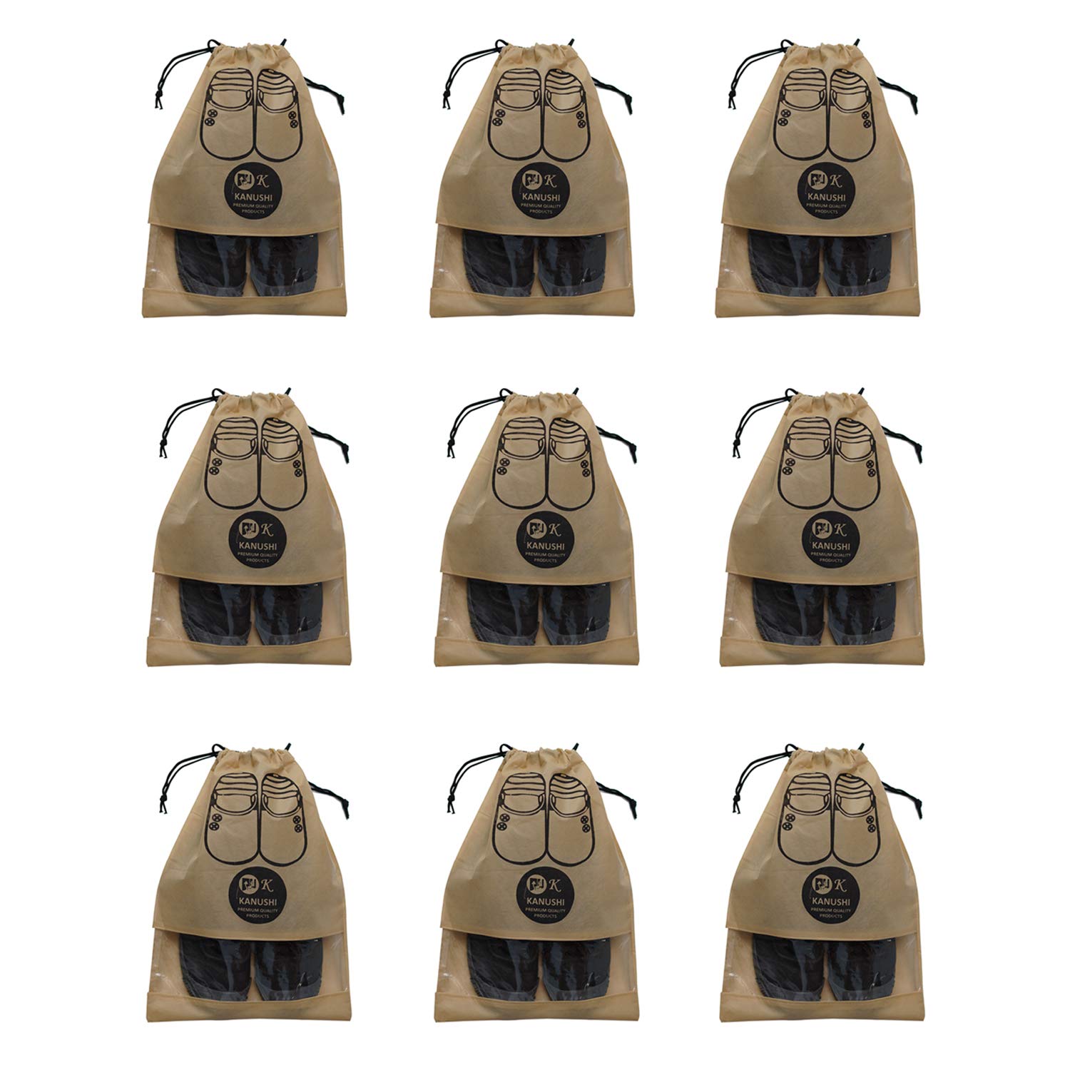 KANUSHI Industries - Juego de 9 bolsas/bolsas/organizadores para zapatos, color beige, Beige, Estándar, Beige, Estándar