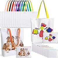 MAFYE 20 Pack Sublimation Blank Canvas Tote Bags with Zipper Pouches - Reusable Grocery Shopping Bags for DIY Heat Transfer Crafts & Gifts