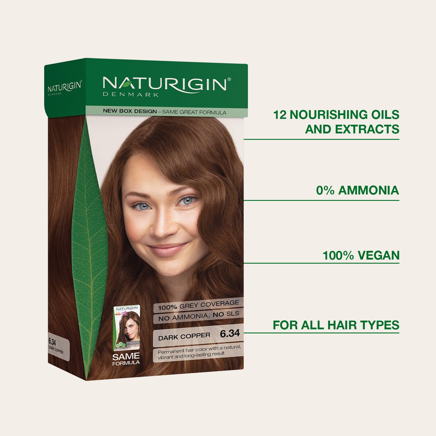 Naturigin Permanent Hair Color, 6.34 Dark Copper, Ammonia Free, 100% Gray Coverage, Nourishing Natural Formula, For All Hair Types, Long-Lasting, Vegan & Cruelty-Free, 1 Pack - Image 3