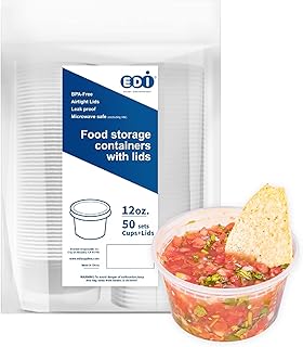 EDI [12 OZ, 50 Sets] Plastic Deli Food Storage Containers with Airtight Lids | Microwave-, Freezer-, Dishwasher-Safe | BPA Free | Heavy-Duty | Meal Prep | Leakproof | Recyclable