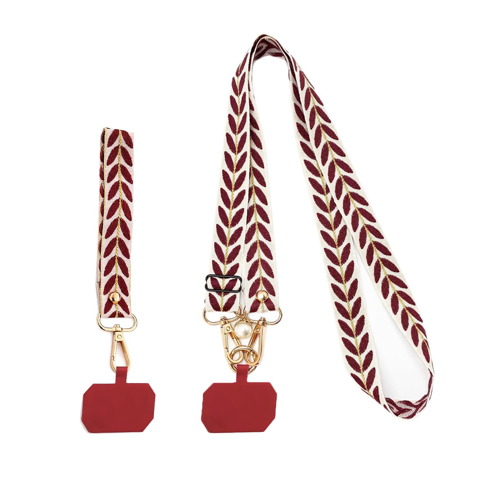 Exburanty Unisex Red 2 Pcs Adjustable Universal Phone Lanyard, Adjustable Neck Strap, Wrist Strap, For All Smartphones,