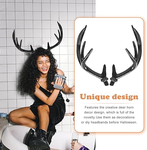 Miniatura 2 de SOIMISS 2 diademas de cuernos grandes con orejas de cornamenta y cuerno de ciervo mediano, diadema de alce para Halloween, Navidad, fiesta