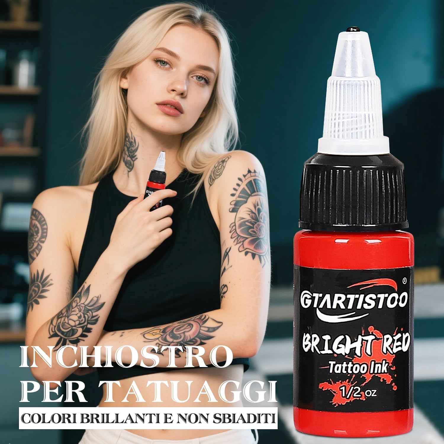 Tattoo Ink Set 16 Colors 1/2 oz (15ml) Professional Vegan-Friendly Pigment Tattoo Supplies Kit Color Inks