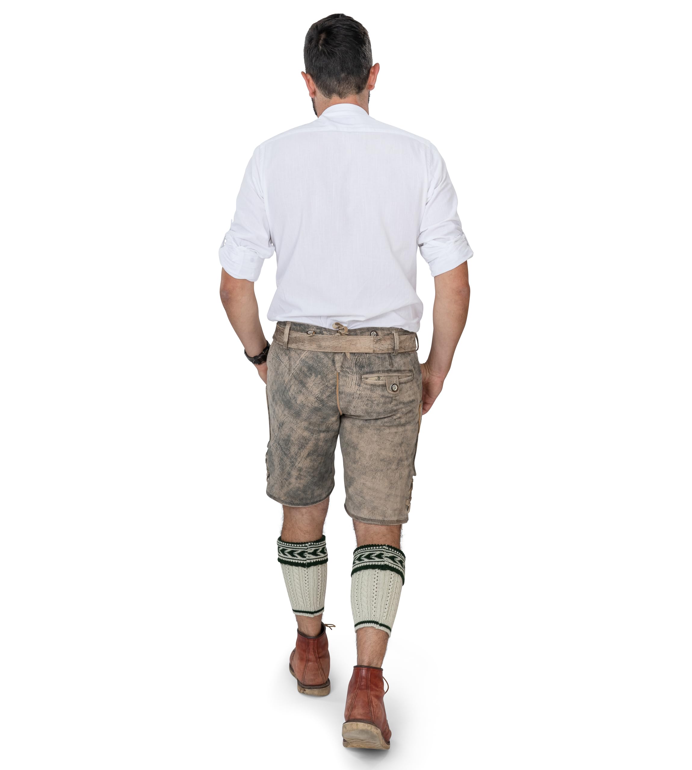 Schöneberger Trachten Couture Herren Lederhose kurz, Original Nubuk-Leder Trachtenhose für Oktoberfest, Trachtenlederhose gespeckt