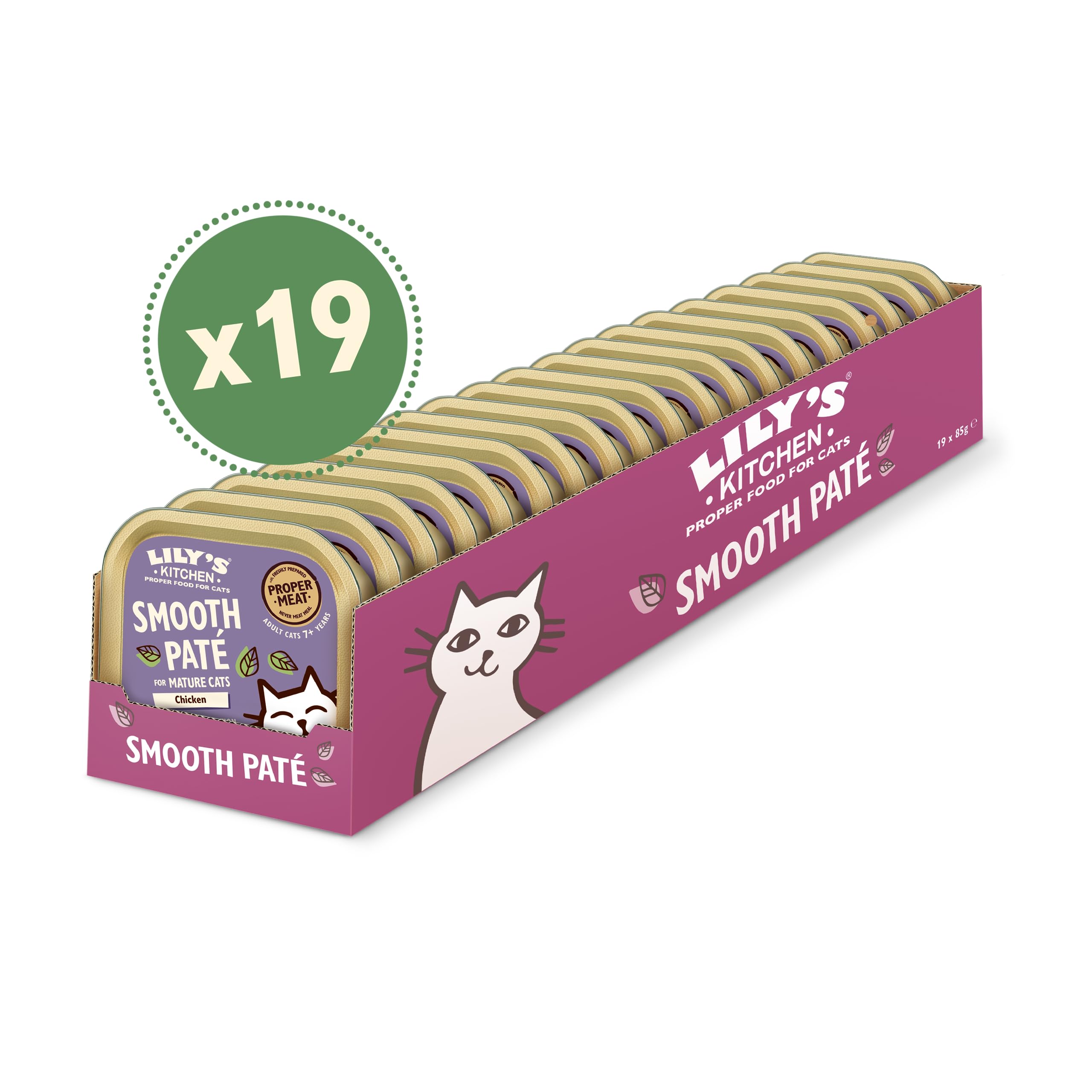 Lily's Kitchen Vaschetta di paté naturale per gatti senior, con pollo, ricetta senza cereali (19 x 85g vaschette)