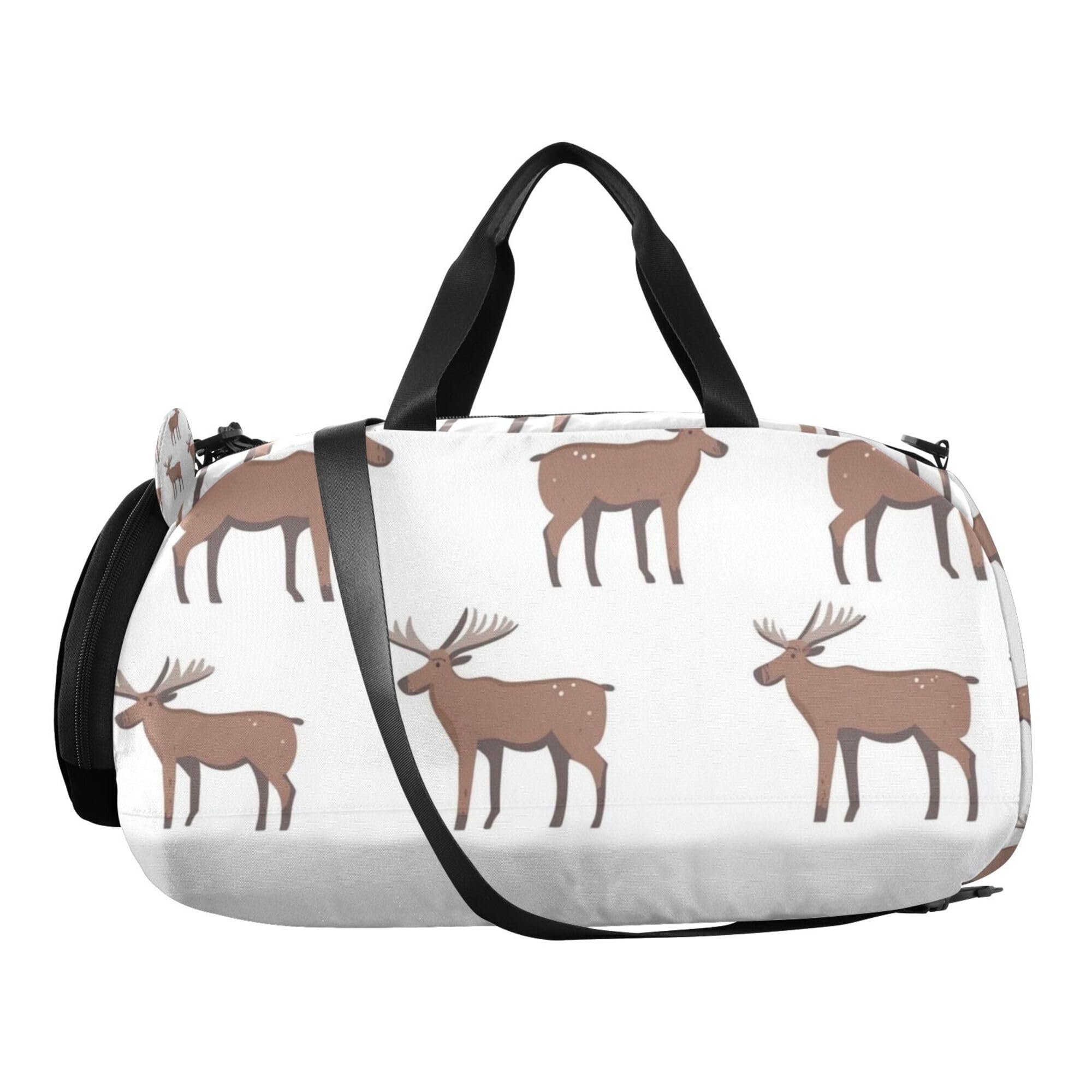 Glaphy Cartoon Moose Pattern Duffle Bag for Toddler Boys Girls, Gym Sports Bag with Shoe Compartments, Kids Travel Overnight Weekender Shoulder Bag