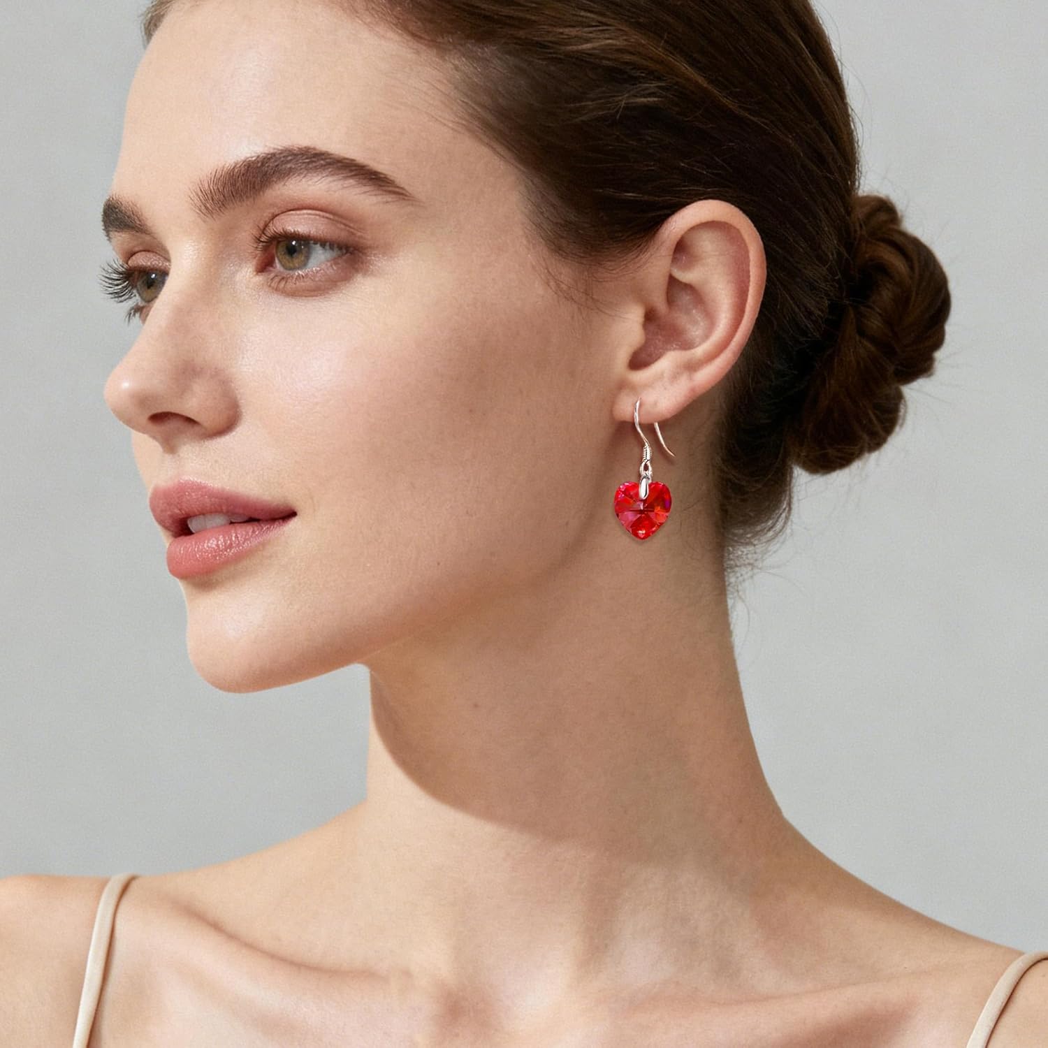 Austrian Crystal Heart Drop Dangle Earrings for Women 925 Sterling Silver Hook Hypoallergenic Earring - Image 2