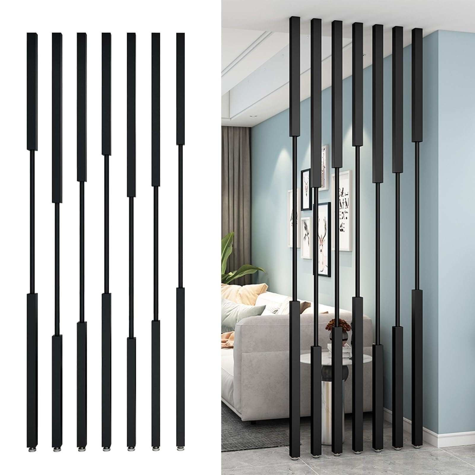 Privacy Screen Room Divider, Freestanding Partition With Adjustable Base, Modern Metal Slats Separator For Home Or Office(8pcs-a,240cm/94in/7.9ft)
