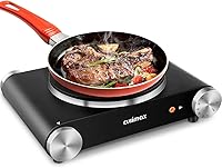 CUSIMAX 1500W Electric Hot Plate Burner, Cast Iron Countertop Stove with 7 Temp Settings, Stainless Steel, Portable for Kitchen, Camping