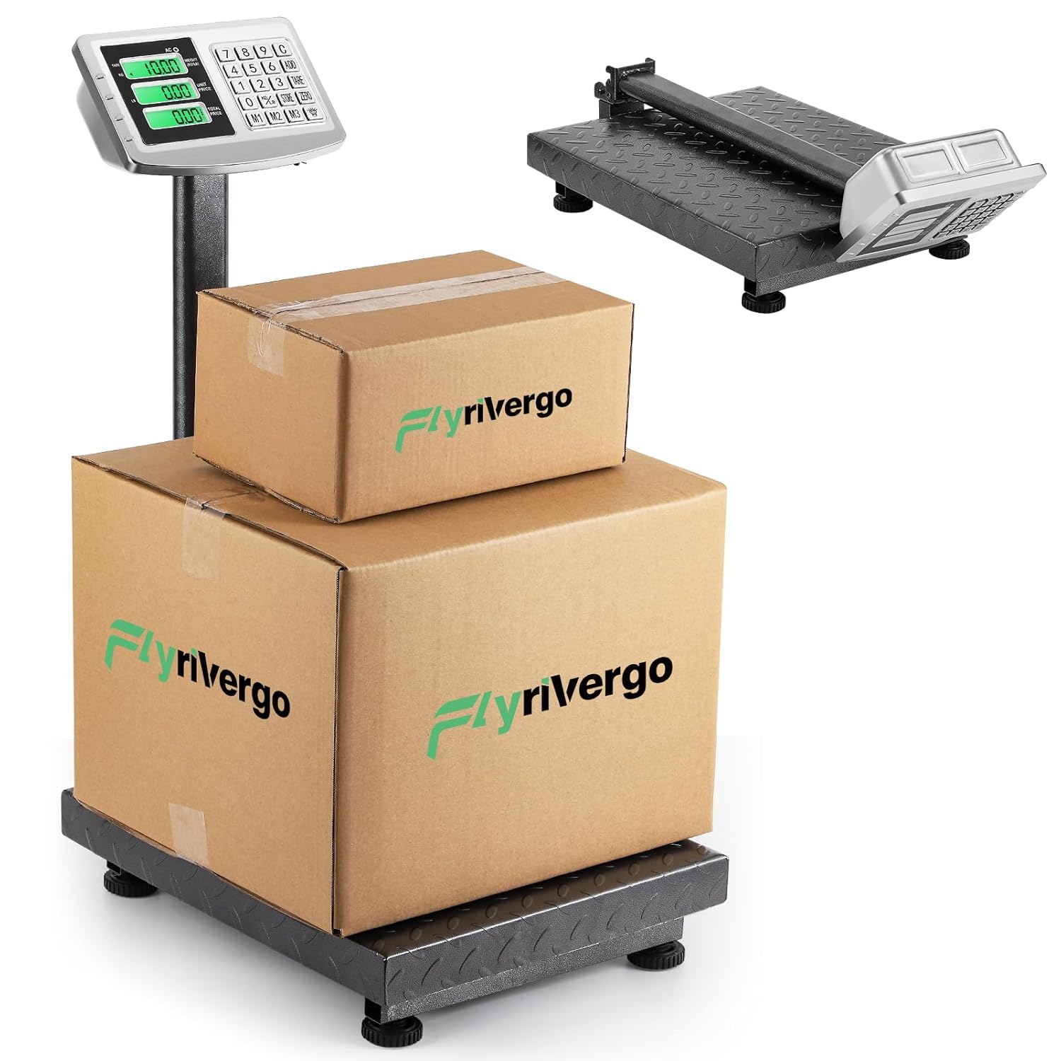 Flyrivergo YZM-61 Digital Platform Scale with two packages on its weighing surface.